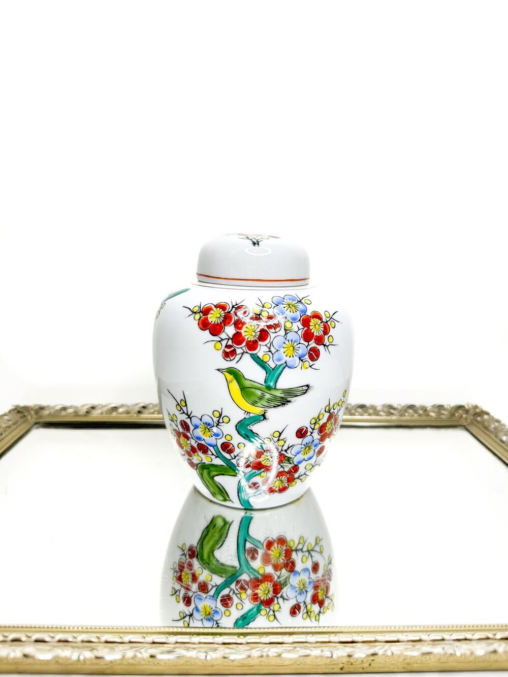 Hand Crafted Japenese Lidded Ginger Jar Bird Floral Motiff